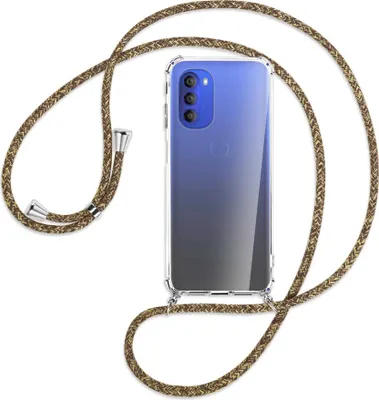 Produktbild von Handykette Backcover-Schutzhülle mit Band (Metall silberfarben) für Motorola Moto G51 5G - braun+beige
