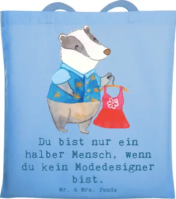 Produktbild von Mr. & Mrs. Panda Jutebeutel Modedesigner Herz - Sky Blue - Geschenk, Shopping Tasche, Witzig, Lustig, Spruch, Stoffbeutel, Tote Bag, Fashion Designer, canvas