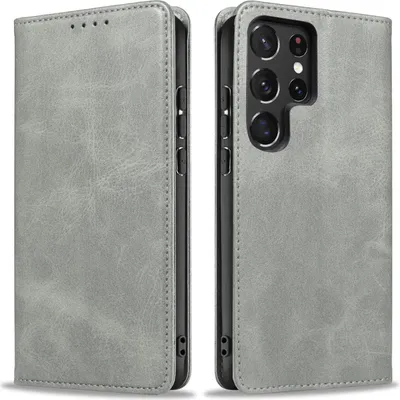 Produktbild von Handyhülle für Samsung Galaxy S23 Ultra Kunstleder Flip Cover Hülle Handytasche Case Kartenfach Farbe: Grau