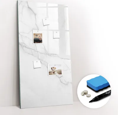 Produktbild von Magnetpinnwand Memoboard - Zubehörsatz - Schwarzer Marker + Schwamm + Magnete - 60 x 120 cm - Dekorativer Marmor