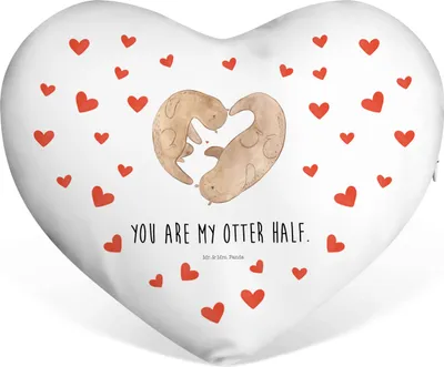 Produktbild von Mr. & Mrs. Panda Dekokissen Otter Herz - Weiß - Geschenk, Love You, Liebe, Hochzeitstag, Herzkissen, Kuschelkissen, Sofakissen, Kissen