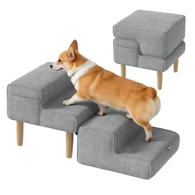 Produktbild von Haustiertreppe 2-in-1 4-stufig Hunderampe Katzentreppe Haustiertreppe Klappbar Treppe für Sofa & Bett, Fußbank