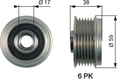 Produktbild von GATES Generatorfreilauf Riemenscheibe Lichtmaschine für KIA SPORTAGE (SL) Ø59mm