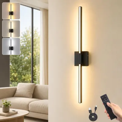 Produktbild von 100cm Innen Akku Wandlampe mit Fernbedienung & Schalter, Kabellos Wandleuchte, Dimmbar, 360° schwenkbar, für Wohnzimmer/Schlafzimmer/Flur/Treppenhaus