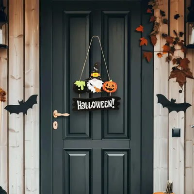 Image de Décoration d'Halloween en bois - nain - à suspendre - 24 x 15 cm