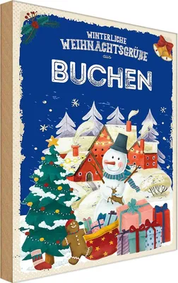 Produktbild von vianmo Holzschild 18x12 cm Weihnachtsgrüße aus BUCHEN Weihnachten