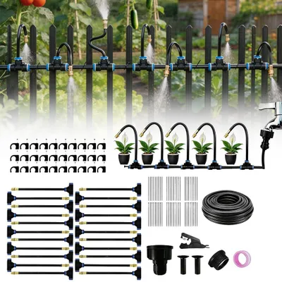 Imagen del producto de Sistema de riego automático de 20 metros, con 20 aspersores ajustables, ideal para jardines y céspedes