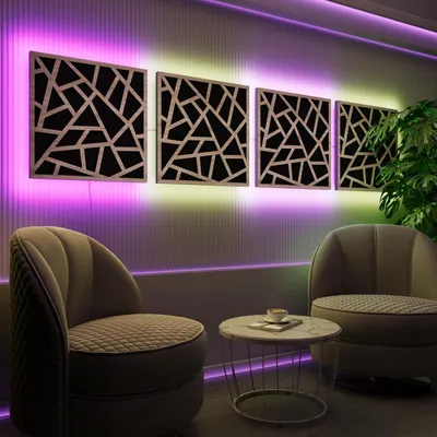 Obrázok produktu pre 4-dielne balenie akustických nástenných panelov s LED a RGB podsvietením pre Echo Control | Zvukovo-absorbujúce panely s podsvietením | 4x SKYROSS - Separately-LINE | Sonoma