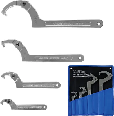 Produktbild von CCLIFE 4tlg Gelenk C Hakenschlüssel Verstellbar Schlüssel für Nutmutter 19-170mm