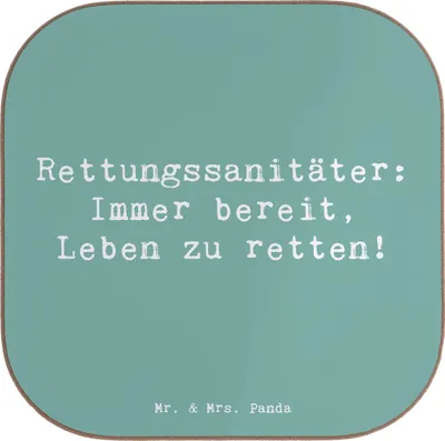 Produktbild von Mr. & Mrs. Panda Tischuntersetzer Spruch Rettungssanitäter Held - Meeresbrise - Geschenk, Notfallhelfer, immer bereit, Danke, Wertschätzung, Untersetzer für Gläser, sagen