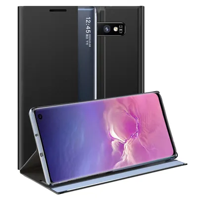 Immagine prodotto di Custodia Galaxy S10, Custodia sottile in pelle con finestra e supporto per Samsung Galaxy S10 nero
