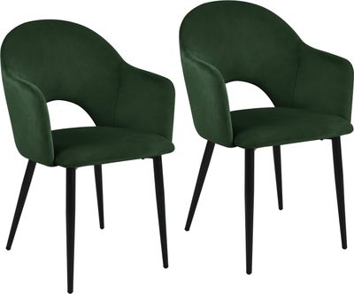 SVITA HAILEY 2er Set Esszimmerstühle Küchen-Sessel gepolstert Samt Dunkelgrün