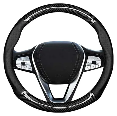 Productafbeelding van Stuurhoes auto, microvezel, lederlook, sportief, antislip, universeel, 38 cm, zwart