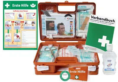 Produktbild von Erste-Hilfe-Koffer safeAID für den Betrieb nach aktueller DIN/EN 13157 inkl. Verbandbuch & Hand-Hygiene-Gel + Aushang