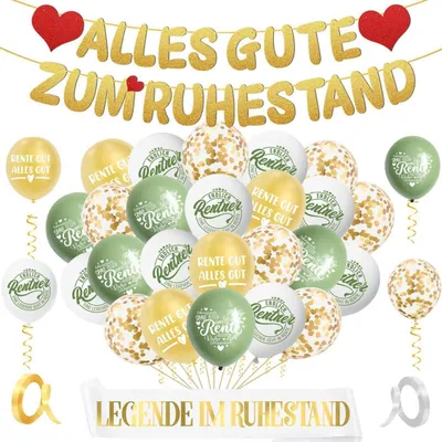 Produktbild von Ruhestand Deko Set: Girlande, Luftballons, Schärpe für Abschiedsfeier