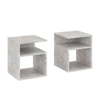 Produktbild von KOMTO Nachttisch 2er Set Beton – Nachtschrank, Beistelltisch mit 2 offene Fächer, Nachtischschränke für Schlafzimmer, Wohnzimmer | Bedside Table KABA