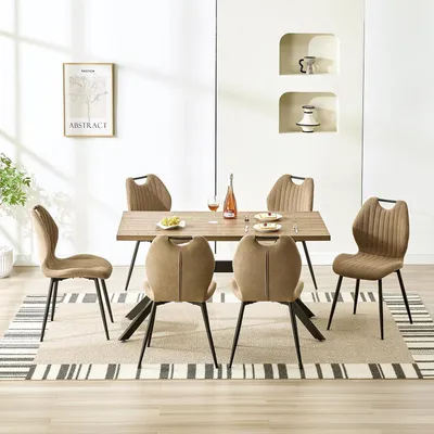 Produktbild von Esszimmergruppe Esstisch mit 6 Stühlen 140x80x76 cm Rechteckig Holz Schwarz Braun