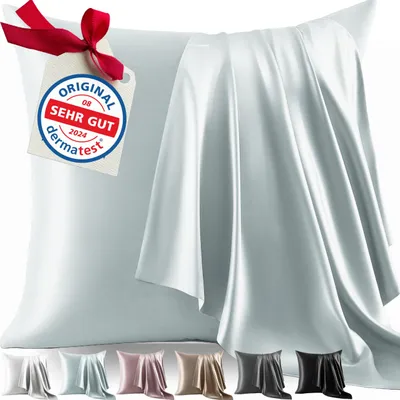 Produktbild von Kissenbezug aus 100 % Seide, 80 x 80 cm | Gewicht: 22 Momme, ideal für Haut und Haar | Höchste Qualitätsklasse 6A | Streng  in der Schweiz | *-er Seidenkissenbezug, silbergrau