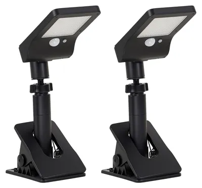 Produktbild von 2 Solarlampen für Außen – Solar-Klemmleuchten, 350 lm, Bewegungsmelder, 1200mAh Akku, 3 Lichtmodi, 360° verstellbar, Wasserdicht