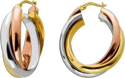 Produktbild von Tricolor Dreifarbige Creolen Gold 585 14K Gelb/Weiß/Rosegold