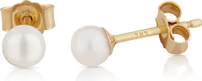 Produktbild von Paar 4mm echte Süßwasserperle Ohrstecker 585 Gelb Gold 14 Karat Perlenohrringe