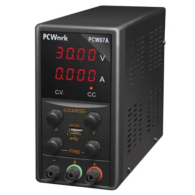 Obrázek produktu pro PCWork, PCW07A, Laboratorní napájecí zdroj, nastavitelný, 0-30V DC, 5A, USB