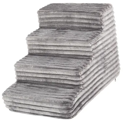 Obrázek produktu pro Schody pro psy vysoké 40 cm | schody pro psy a kočky se 4 stupni | protiskluzový, měkký, odnímatelný plyšový potah, tmavě šedá barva