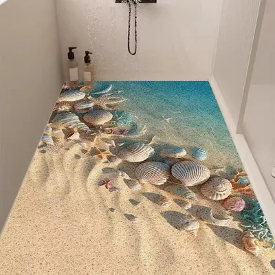 Immagine prodotto di Tappetino antiscivolo per vasca da bagno, 40x100 cm, motivo a conchiglia, in PVC, con inserti in luffa