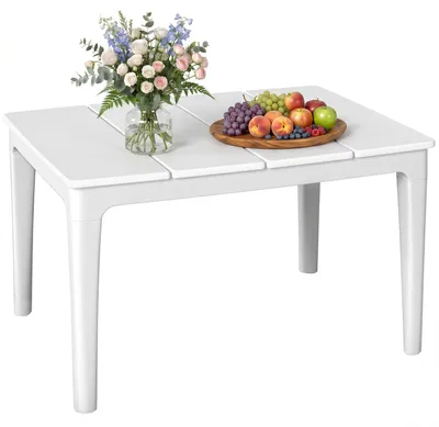 Produktbild von Outsunny Beistelltisch 70 x 53cm wetterfest Gartentisch aus Kunststoff Cremeweiß