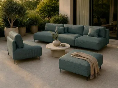 Produktbild von Garten Lounge Set SUN – Outdoor Möbel Set mit Sofa, Sessel und Hocker, UV-beständig und wasserabweisend
