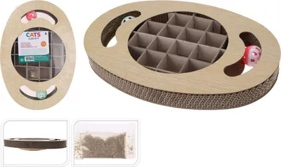 Obrázok produktu pre Hračka na škrabanie pre mačky interaktívne kartónové drevené loptičky 2 ks 36x25x5cm