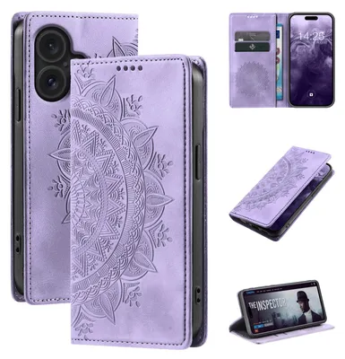 Produktbild von Mandala Handyhülle für Apple iPhone 18 RFID Schutz Klapphülle Case Cover Design Schutzhülle Farbe: Violett
