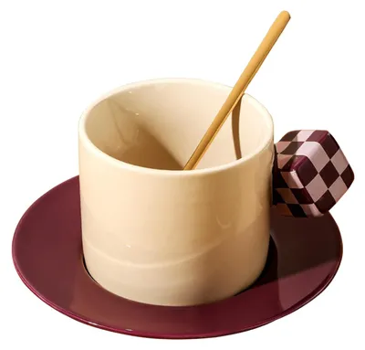 Imagen del producto de Taza de café de cerámica creativa con asa de cuatro puntas – Juego de taza y platillo de 250 ml