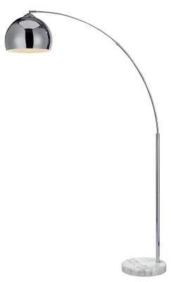 Produktbild von Teamson Home Arquer 68.1 Bogen Stehlampe für Wohnzimmer, Arbeitszimmer, Esszimmer, Schlafzimmer mit weißem Marmorsockel und verchromtem Glockenschirm