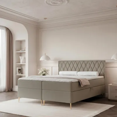 Produktbild von Boxspringbett PONTI II 180x200 Rautensteppung Bettkasten Bonellmatratze Taupe
