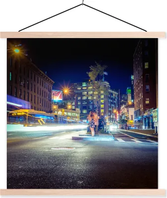 Produktbild von MuchoWow® Textilposter New-York - Brooklyn - Lichter 60x60 cm mit holzfarbenen Rahmen - Wanddekoration