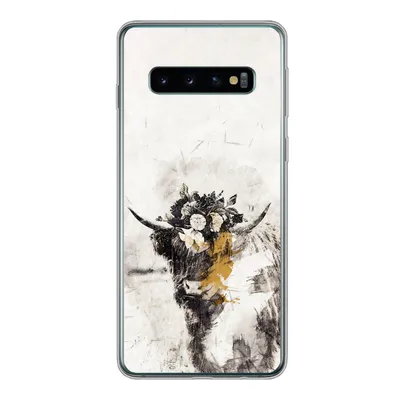 Produktbild von MuchoWow® Handyhülle Schutzhülle Hülle für Samsung Galaxy S10 Schottischer Highlander - Farbe - Blumen Silikon Softcase Handy Hülle - Handytasche