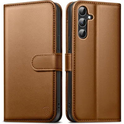 Image de Étui portefeuille en simili cuir, rabattable, pour Samsung Galaxy A54 5G, couleur marron
