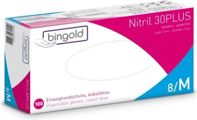 Zdjęcie produktu dla Bingold Nitrile 30Plus cobalt blue rozmiar M 100 sztuk