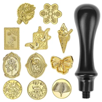 Productafbeelding van Wachssiegel Stempel Set, 11-delige set met houten handvat