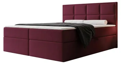 Produktbild von Boxspringbett TIOLI 140x200 Paneel-Optik Bettkasten Bonellmatratze Bordeaux