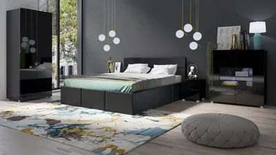 Produktbild von Schlafzimmer Komplett Set 5 tlg LABRI Schwarz- Schwarz Hochglanz