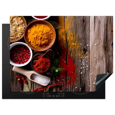 Produktbild von KitchenYeah© Herdabdeckplatte Kräuter - Gewürze - Holz - Löffel - Braun , 71x52cm, Küche Deko, Glaskeramikkochfeld Herdabdeckung, Abdeckplatte fùr Kochfeld