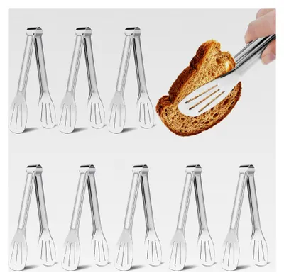 Produktbild von 8-teiliges Set Küchenzangen aus Edelstahl, 7 Zoll Zangen für Küche, Gebäckzange & Zuckerzange, rutschfeste Servierzange, Eiszange & Eiswürfelzange, Salatzange für Grillen, Backen, Candy Bar, Party, Buffet, Hochzeit