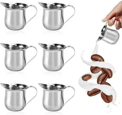 Obrázek produktu pro Malé šálky na mléko a kávu, 6 kusů, nerezová ocel, 90 ml, bílé