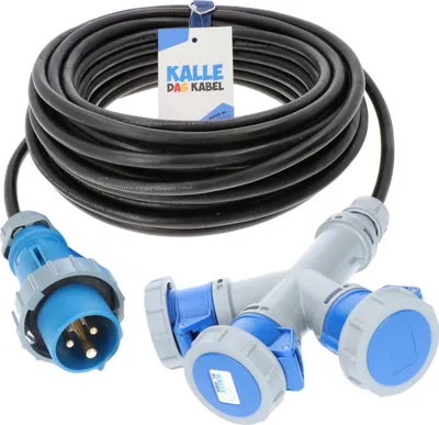Produktbild von Kalle Verlängerungskabel CEE 230V 16A 2,5mm² 3-Fach Kupplung Aquasafe IP67 25 Meter