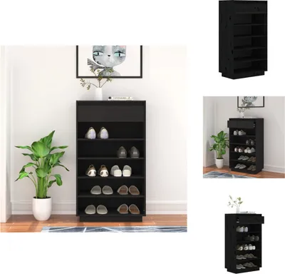Zdjęcie produktu dla vidaXL Stojak na buty czarny 60x34x105 cm lite drewno sosnowe - Stojaki i szafki na buty