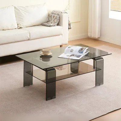 Immagine prodotto di Tavolino con due ripiani in vetro nero fumè Crystal 100x60x39h