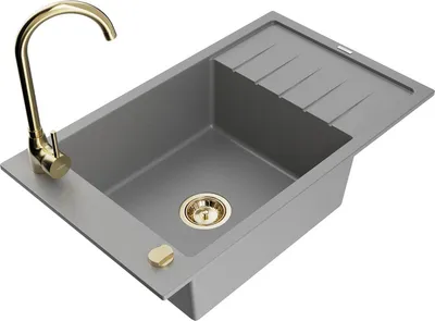 Produktbild von Mexen Elias 1 Becken-Granitspüle mit Abtropffläche und Mischbatterie Telma, Grau - 6511-71-670200-50