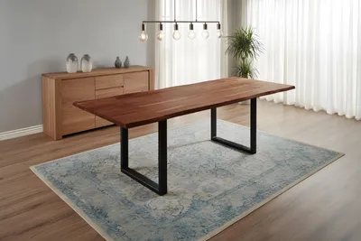 Produktbild von SAM® Esstisch Baumkante Akazie nuss 160(260)x90 Ansteckplatten schwarz ADINA
